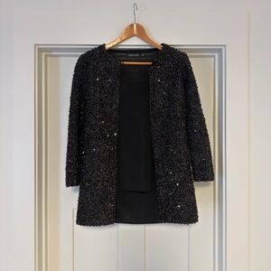Misook Black Sequin Open-Front Blazer